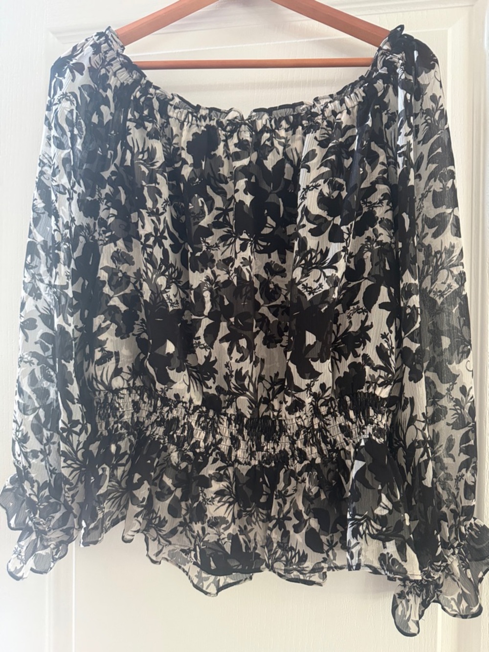 INC International Concepts Black & White Floral Off-Shoulder Peasant Top - Picture 3 of 3